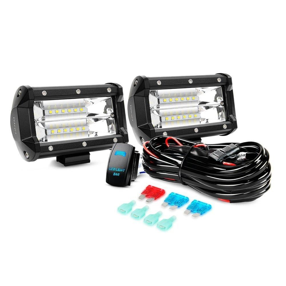 nilight 2pcs 5 3inch double row flood led light bar driving lights fog lamps off road led lights boat lights and 1pc 16awg 12v 5pin rocker switch